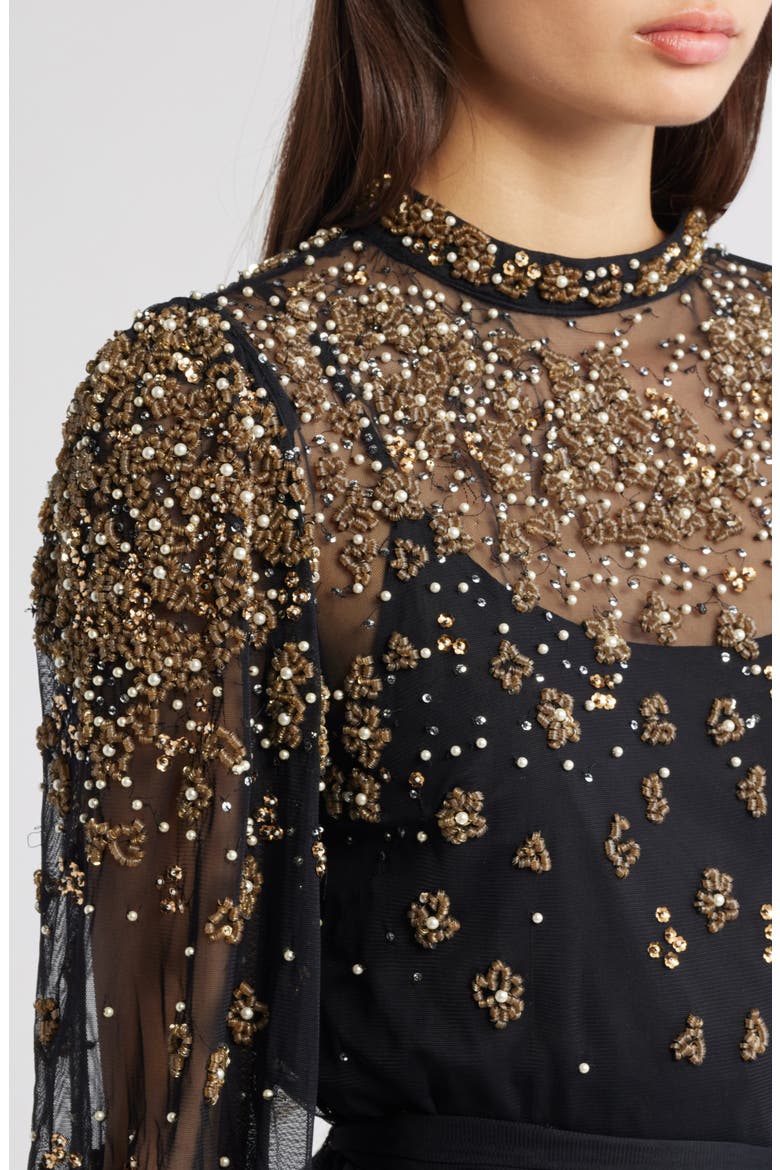 Embroidered Tulle Overlay Minidress, Alternate, color, BLACK