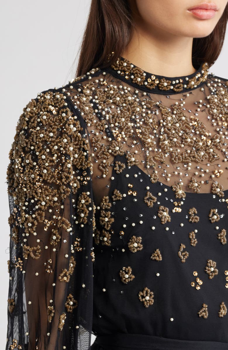 FARM Rio Embroidered Tulle Overlay Minidress, Alternate, color, Black