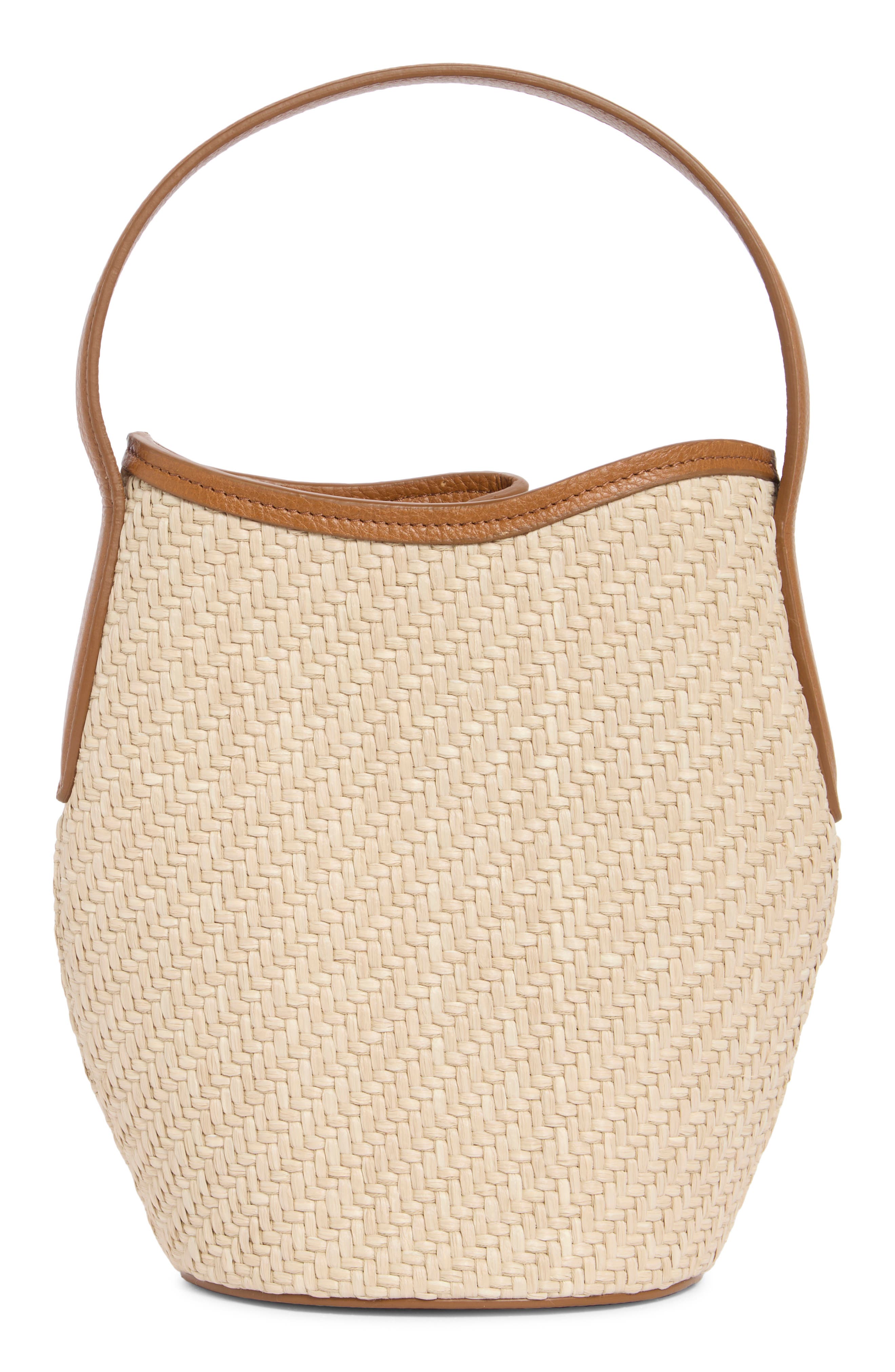 LIFFNER Mini Belted Raffia Bucket Bag, Alternate, color, Beige
