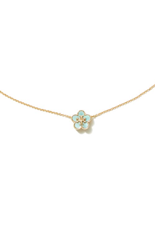 Tory Burch Kira Mother-of-pearl Flower Pendant Necklace In Gold