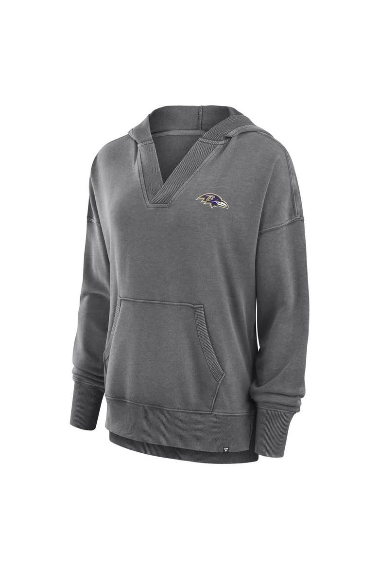 Women's Fanatics  Heather Charcoal Baltimore Ravens Initiative Snow Wash French Terry V-Neck Pullover Hoodie, Alternate, color, Heather Charcoal