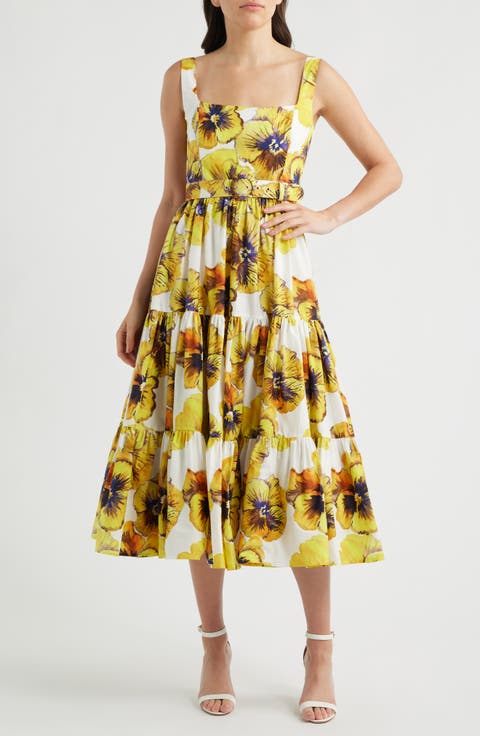 Helena Floral Cotton Cocktail Midi Dress