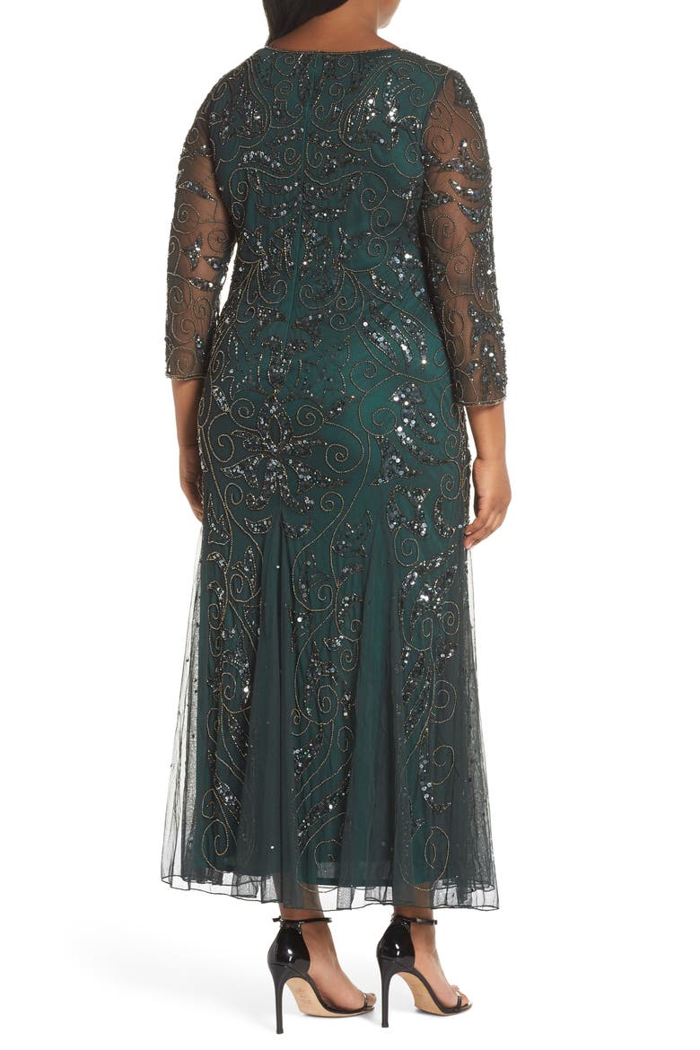 Embellished Three Quarter Sleeve Gown, Alternate, color, HUNTER