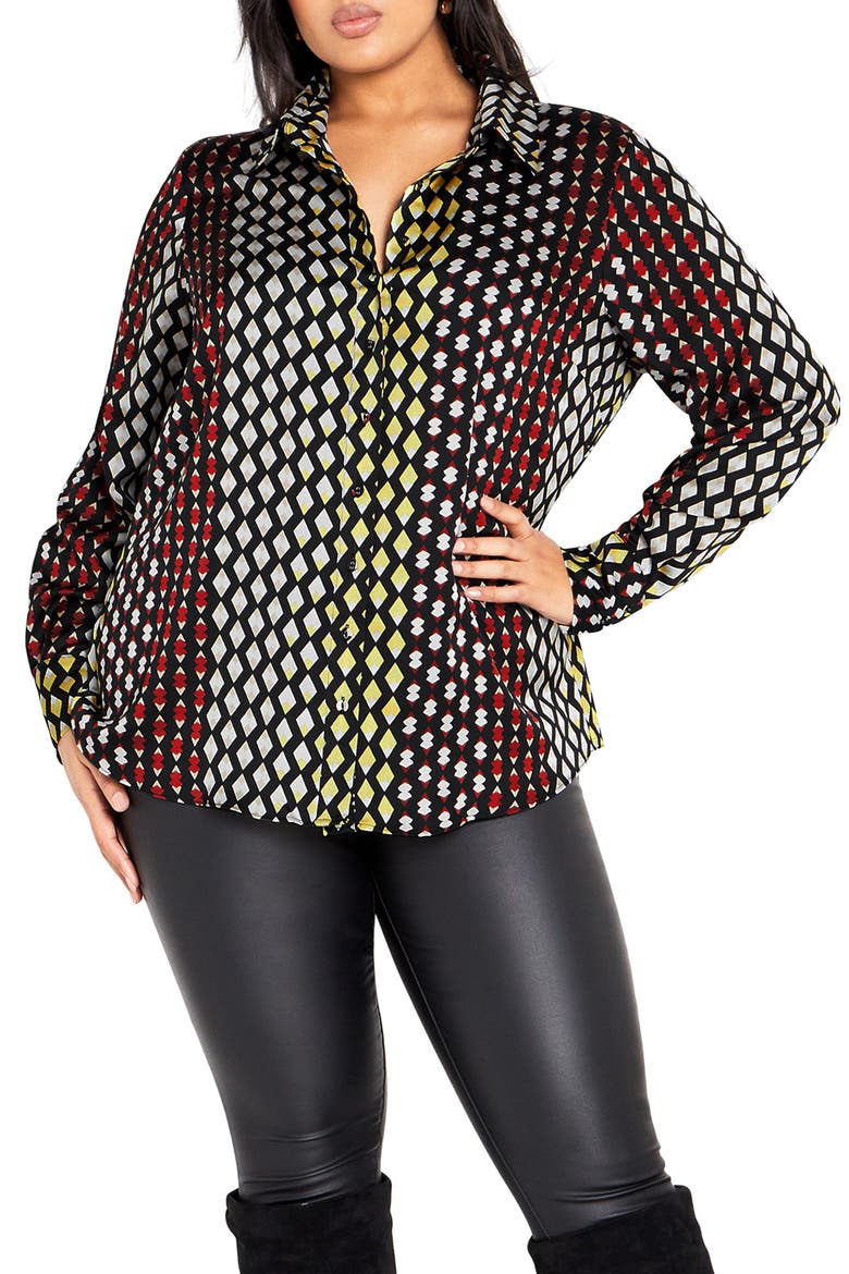 Genevieve Mix Print Long Sleeve Shirt, Main, color, RETRO GEO