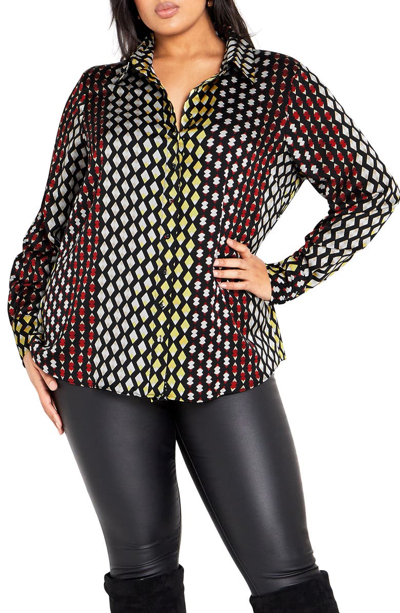 City Chic Genevieve Mix Print Long Sleeve Shirt, Main, color,