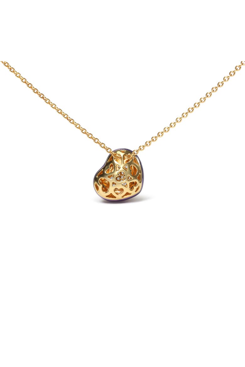 18K Yellow Gold Blue Enamel 1/10 Cttw Diamonds Heart Shape Pendant Necklace, Alternate, color, Yellow