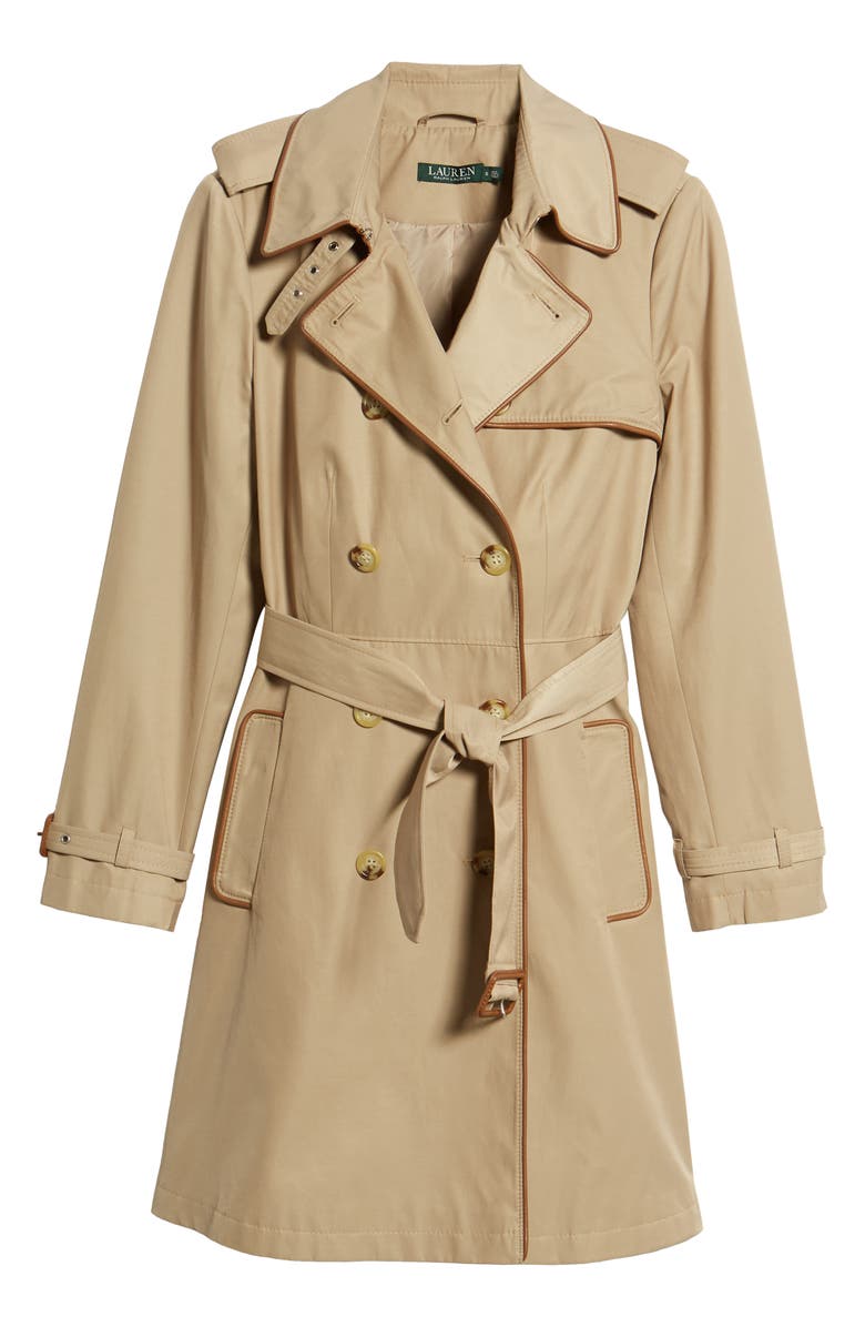Lauren Ralph Lauren Faux Leather Trim Trench Coat, Alternate, color,