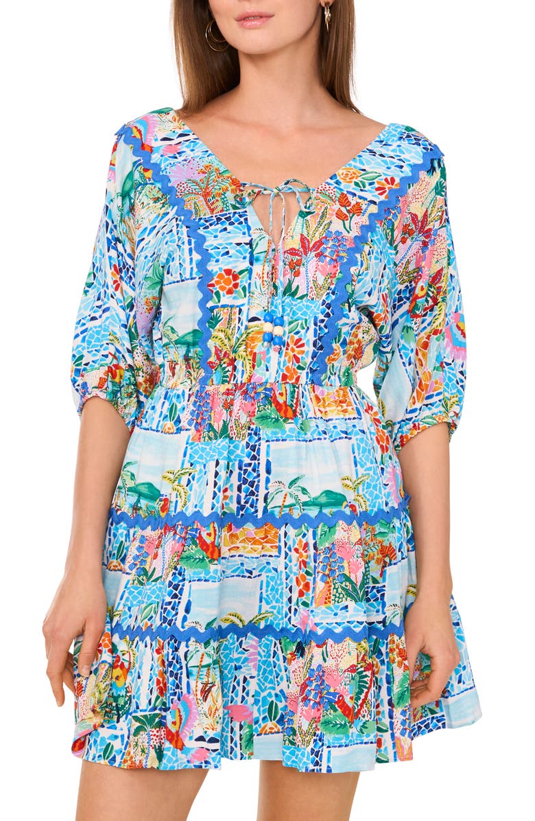 Vince Camuto Balloon Sleeve Tiered Fit & Flare Dress, Alternate, color, Multi