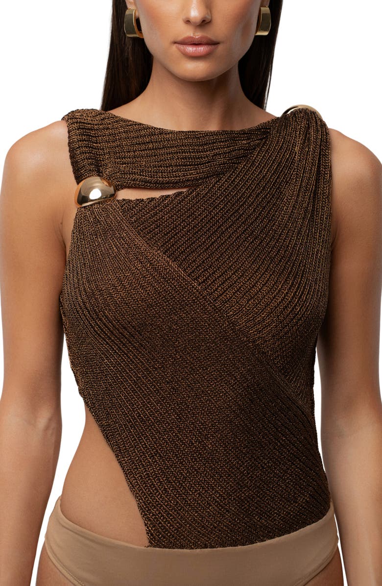 JLUXLABEL Luminous Sweater Bodysuit, Alternate, color, Brown