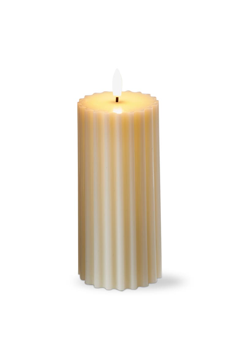 Ribbed Two Tone LED Flameless Pillar Candle Beige Decor, Main, color, beige