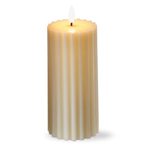 Ribbed Two Tone LED Flameless Pillar Candle Beige Decor