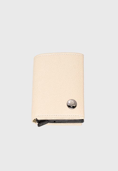 Furniq Uk Genuine Leather Caviar Pattern Trifold Card Holder In Sand