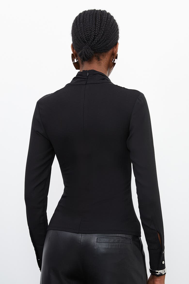 Jersey And Georgette Mix High Neck Top, Alternate, color, Black