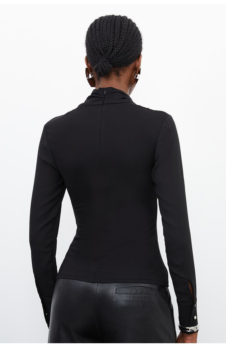 Karen Millen Jersey And Georgette Mix High Neck Top, Alternate, color, Black