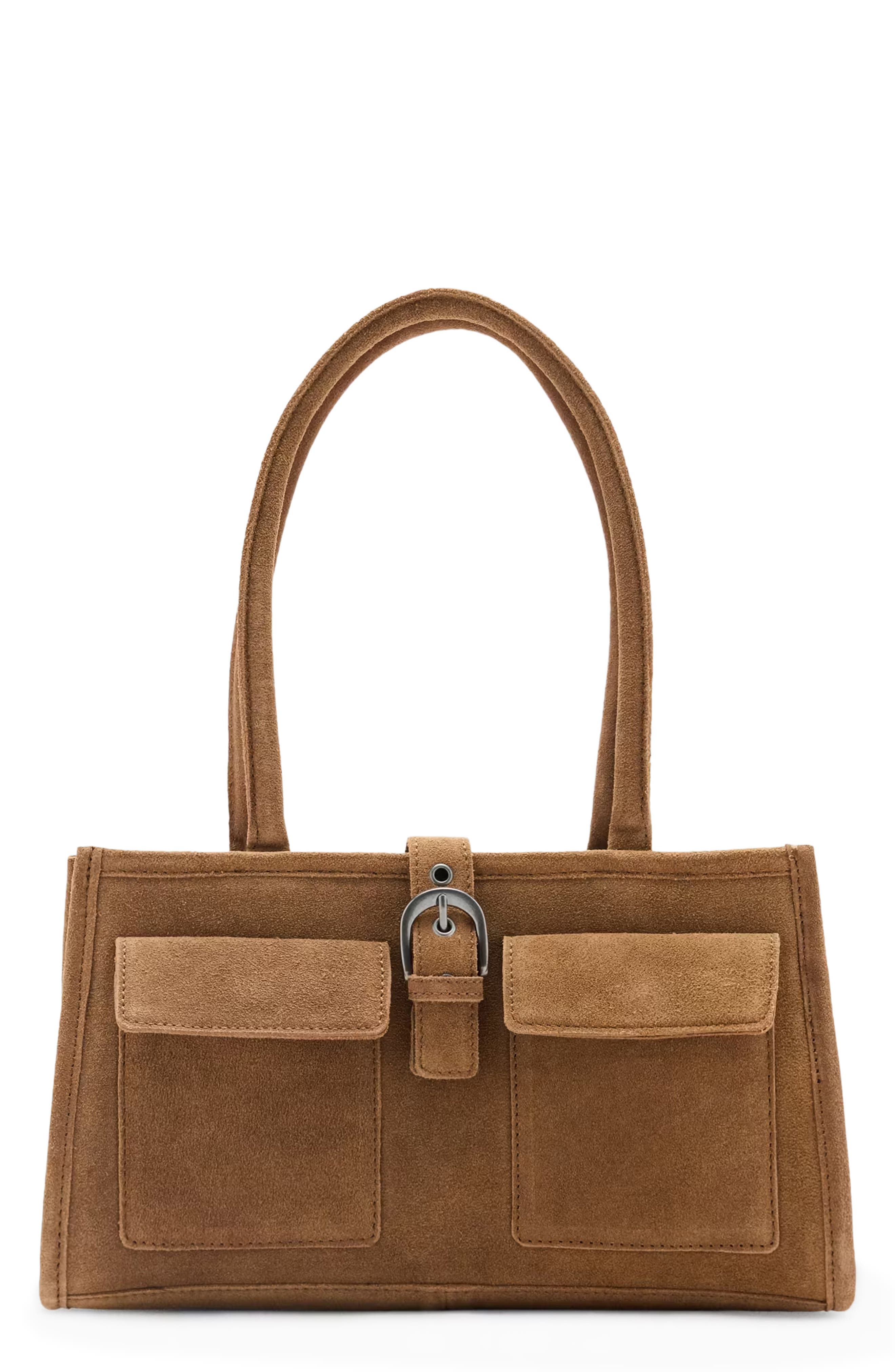 Suede Buckle Shoulder Bag, Main, color, SAND
