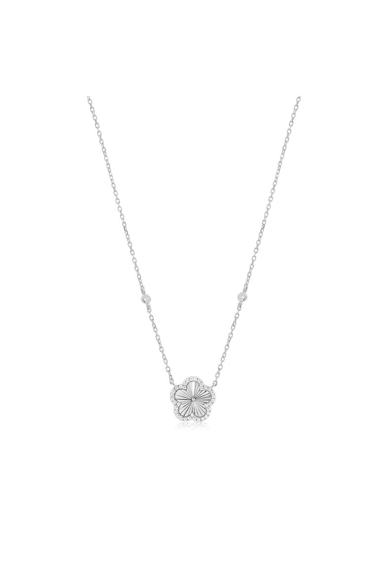 CZ Halo Fluted Single Flower Necklace, Main, color, Sterling Silver