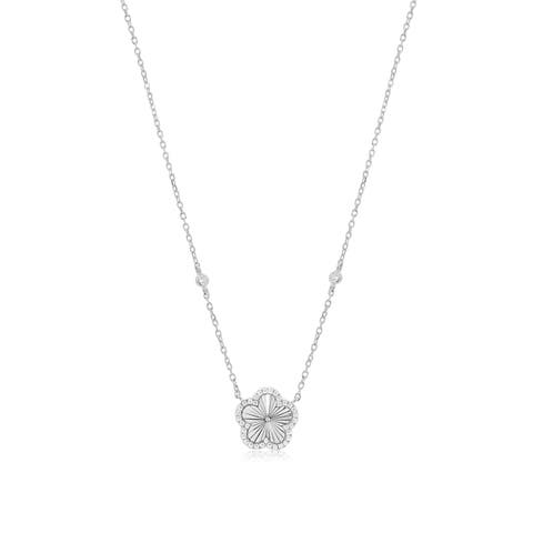 CZ Halo Fluted Single Flower Necklace