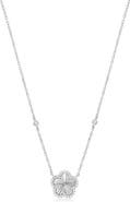 The Lovery Fine Jewelry CZ Halo Fluted Single Flower Necklace