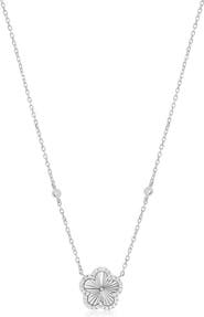 The Lovery Fine Jewelry CZ Halo Fluted Single Flower Necklace