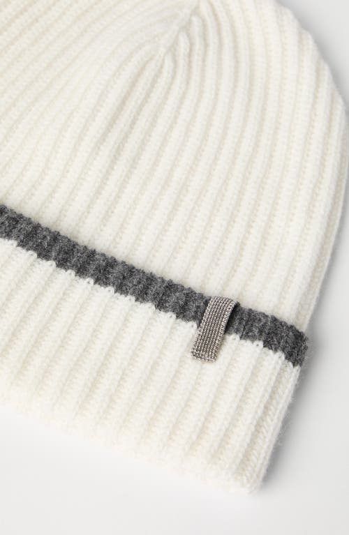Brunello Cucinelli Contrast Cashmere Beanie In White