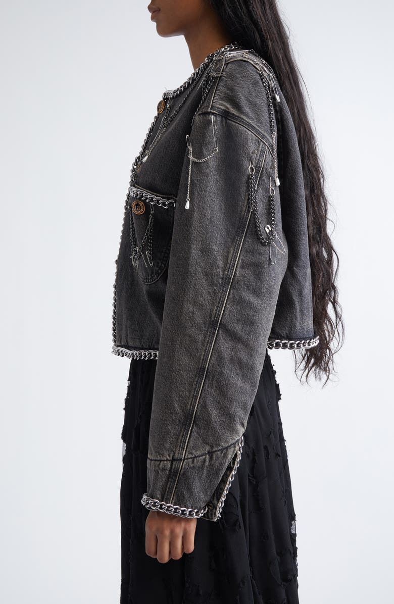 R13 Chain Embellished Denim Chore Jacket, Alternate, color, Dusky Grey