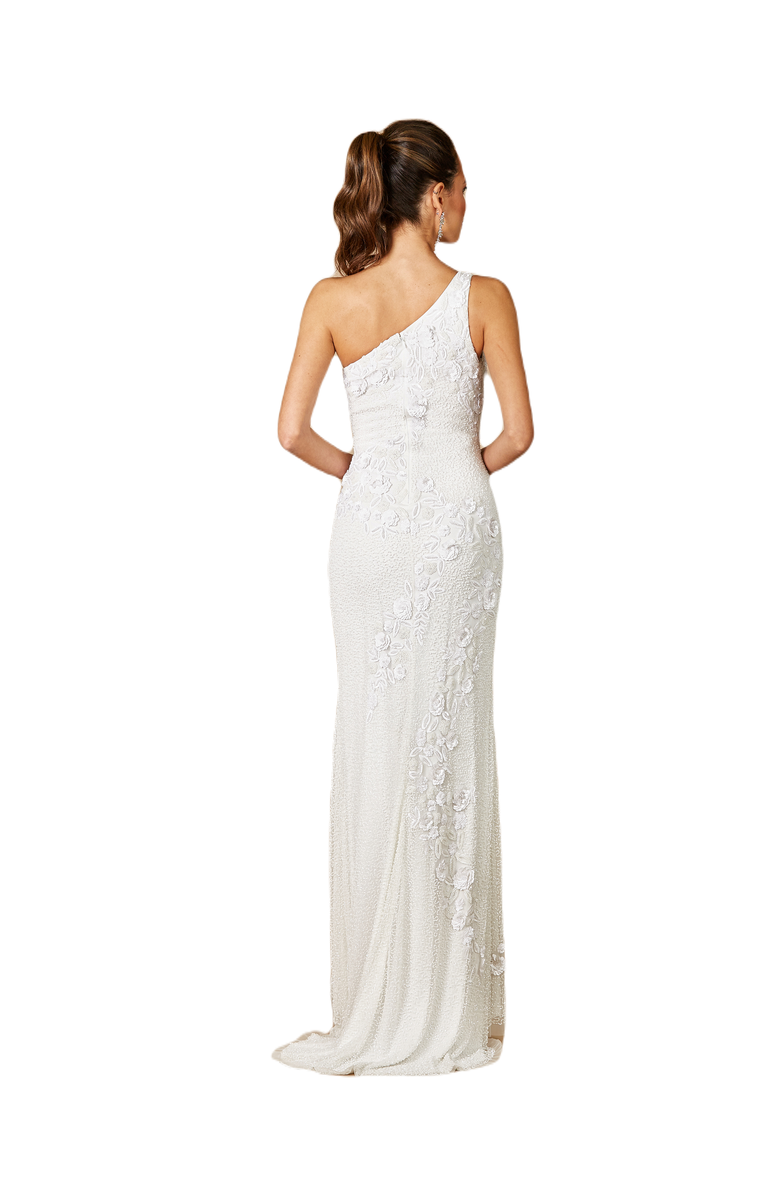 LARA New York Fleur One Shoulder Floral Beaded Wedding Gown, Alternate, color, Ivory