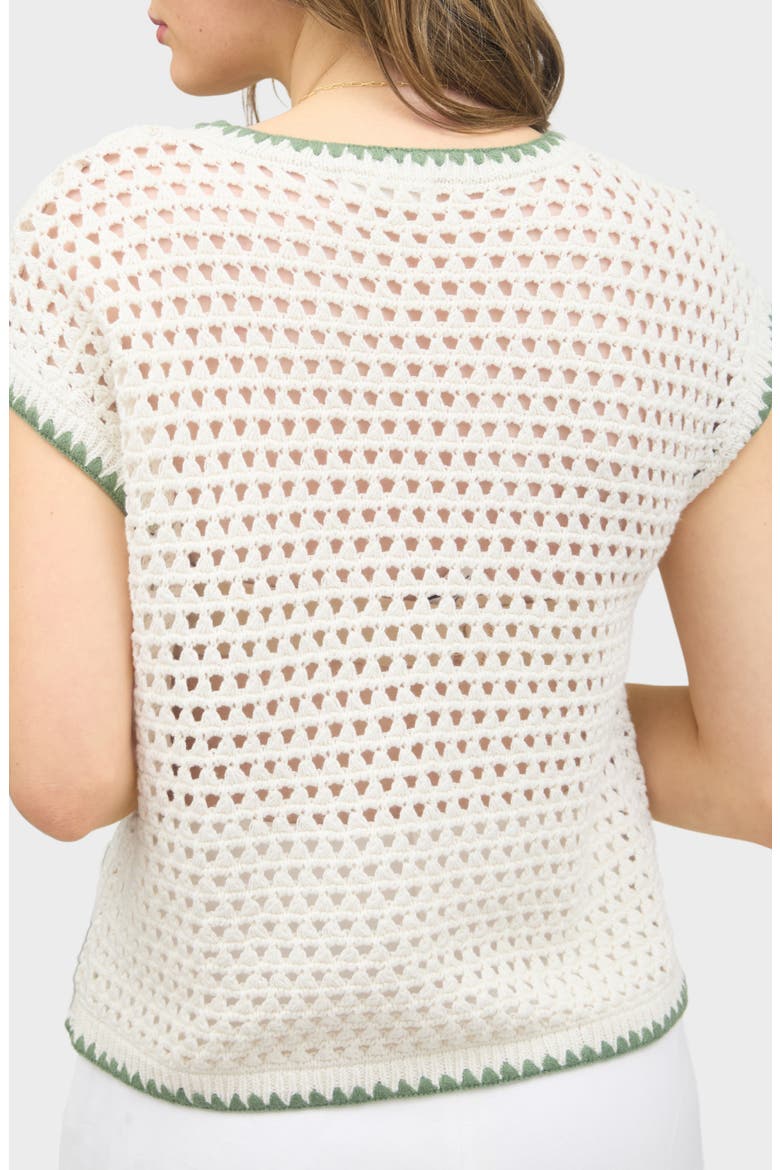 Floral Cap Sleeve Open Stitch Cotton Sweater, Alternate, color, IVORY