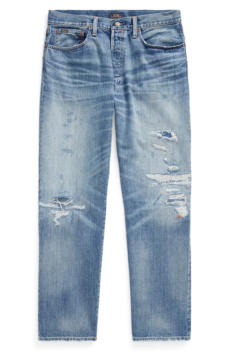 Polo Ralph Lauren Rigid Denim Classic Fit Distressed Jeans, Alternate, color, Surfview