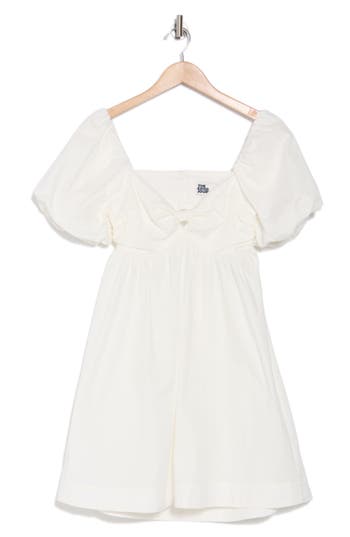 The Good Journey Bubble Sleeve Babydoll Minidress In Ivory