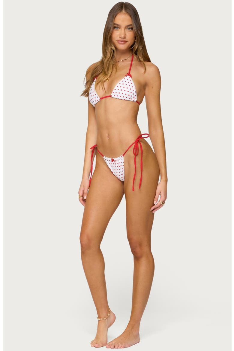 Leigh Polka Dot Triangle Bikini Top, Alternate, color, WHITE-AND-RED