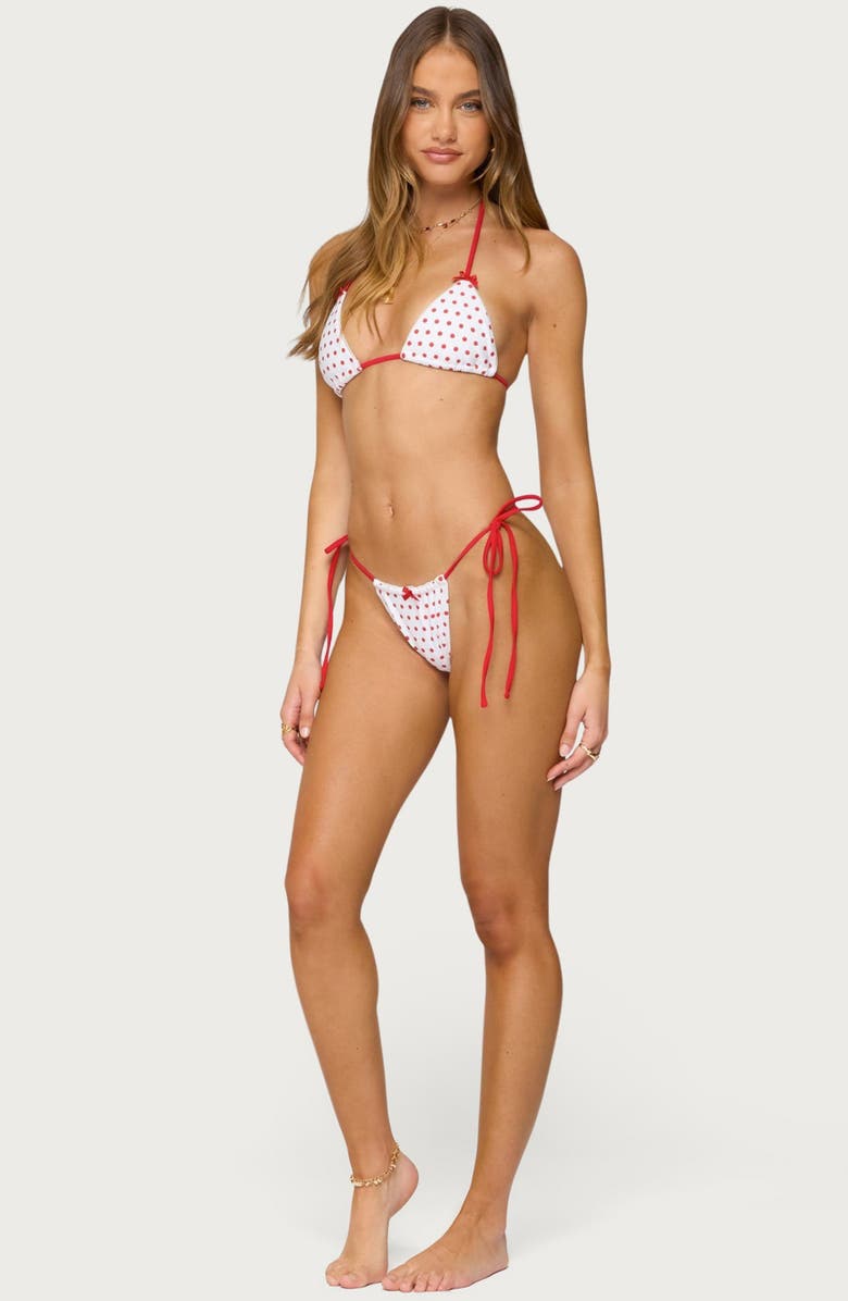 EDIKTED Leigh Polka Dot Triangle Bikini Top, Alternate, color, White-And-Red