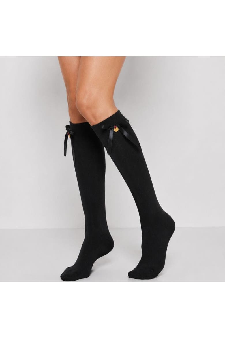 Midnight Royale Bow Socks, Alternate, color, Black