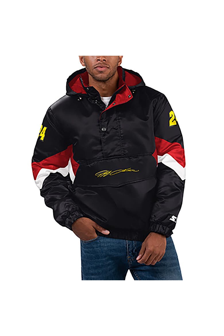 Men's Starter Black Jeff Gordon Home Team Satin Half-Zip Hoodie Jacket, Main, color, Black