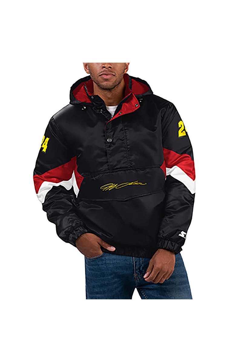 STARTER Men's Starter Black Jeff Gordon Home Team Satin Half-Zip Hoodie Jacket, Main, color, Black