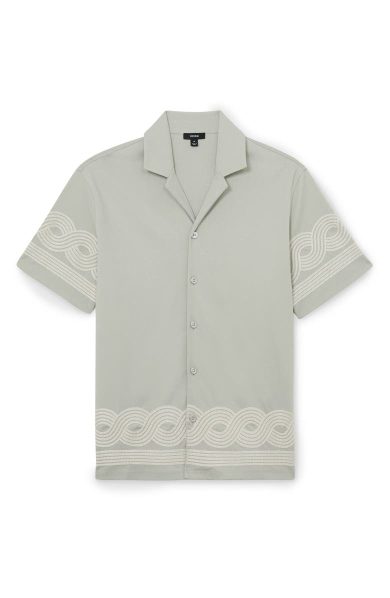 Reiss Arden Embroidered Cotton Blend Camp Shirt, Alternate, color, Soft Sage Green