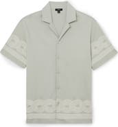 Reiss Arden Embroidered Cotton Blend Camp Shirt