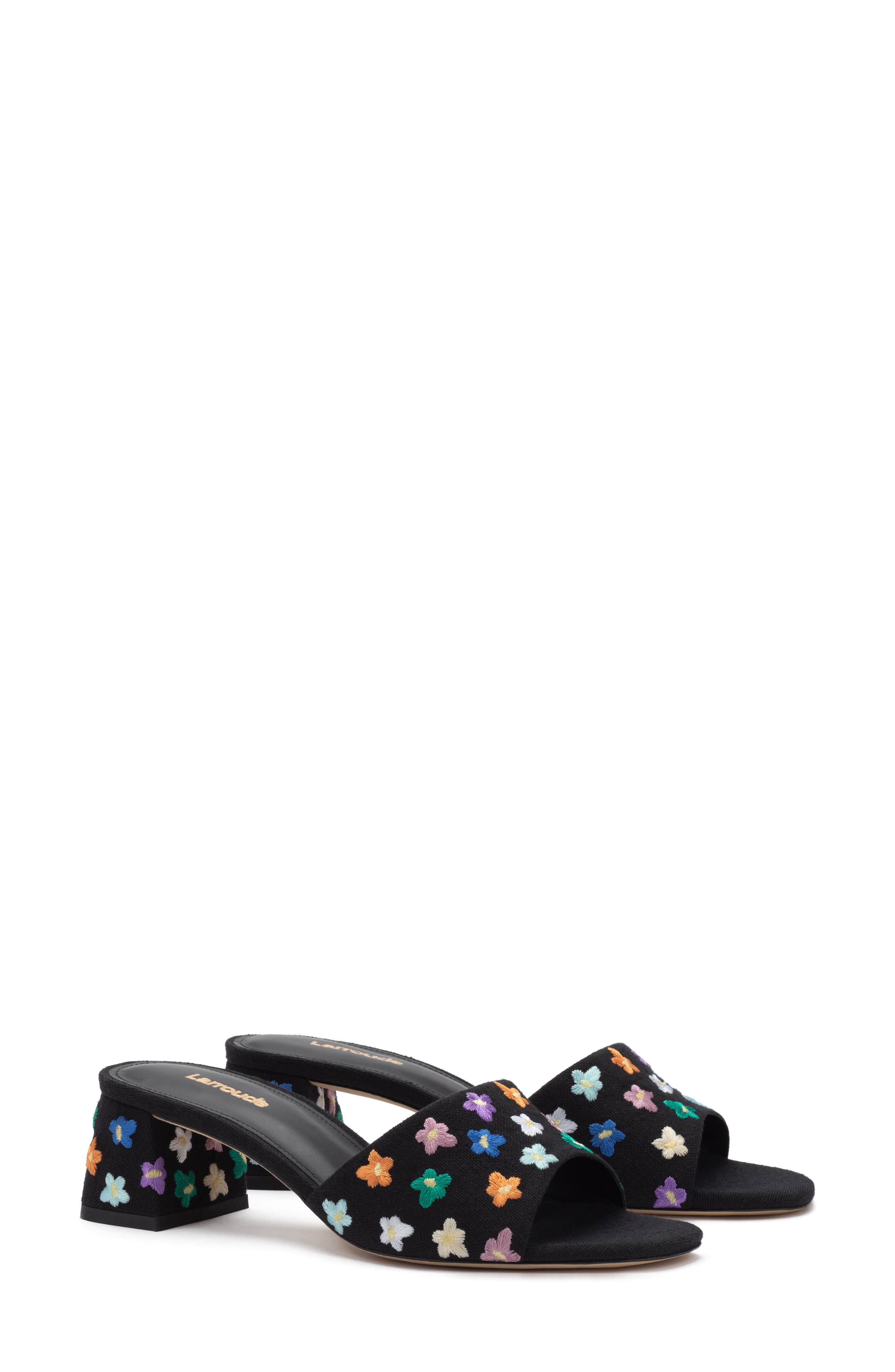 Larroudé Brigitte Flower Embroidered Mule, Main, color, 