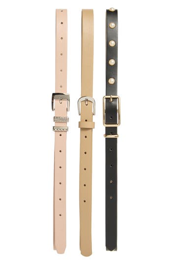 Steve Madden Assorted 3-pack Belts In Tan/black/pink