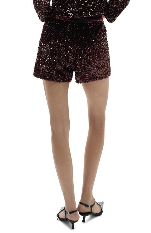 Mango Xturner Sequin Shorts In Burgundy