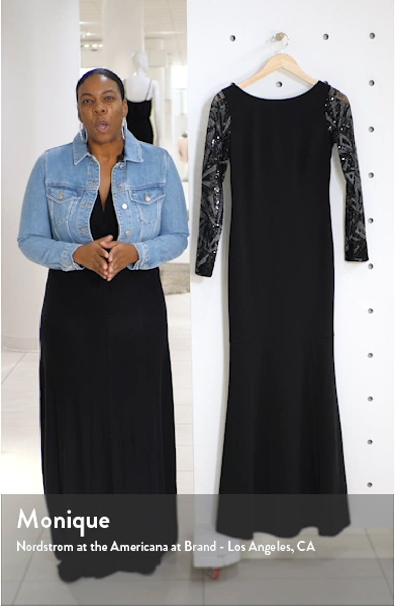 Sequin Detail Long Sleeve Mermaid Evening Gown, sales video thumbnail