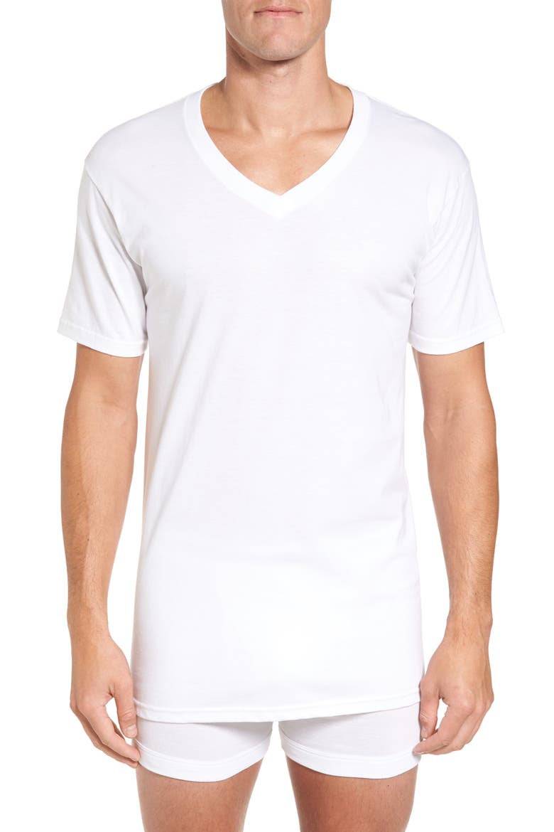 4-Pack Regular Fit Supima® Cotton V-Neck T-Shirts, Main, color, WHITE