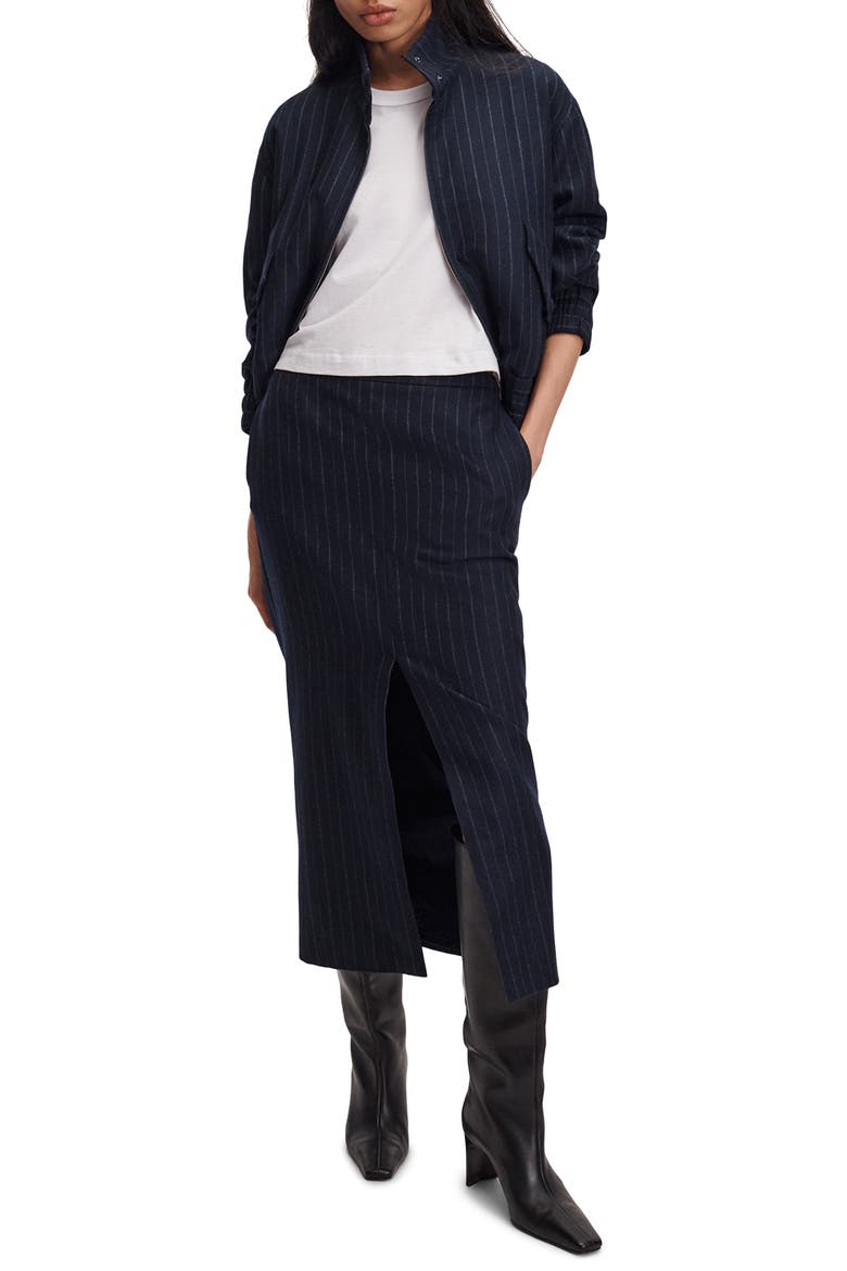 Bessie Wool Blend Pinstripe Midi Skirt, Alternate, color, NAVY MULTI