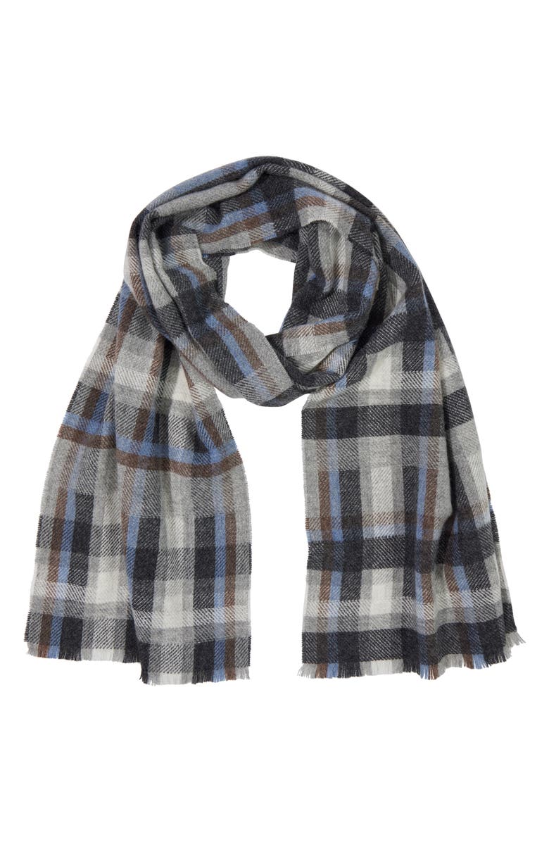 Bruno Magli Cashmere Plaid Scarf, Main, color, Nvy