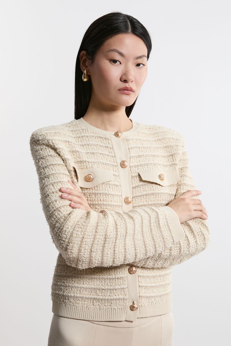 Textured Military Trim Knit Jacket, Main, color, Cream