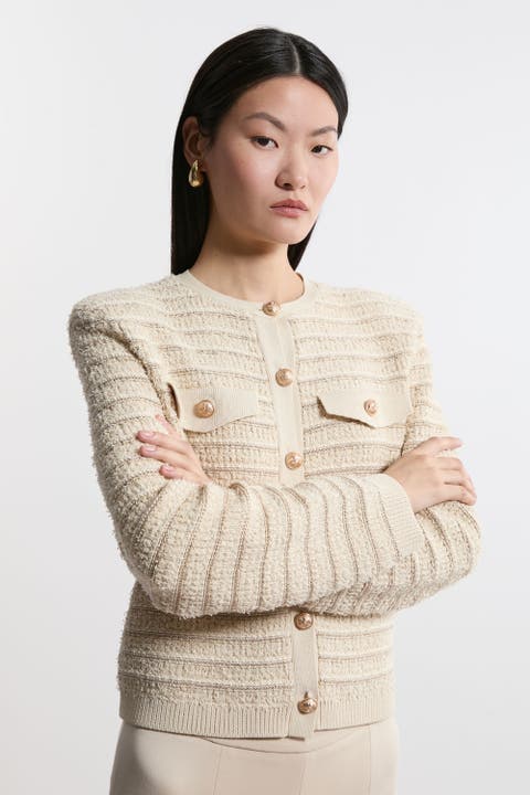 Textured Military Trim Knit Jacket