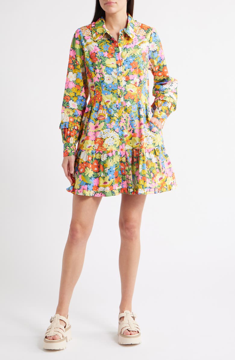 LOVE THE LABEL Marketa Floral Long Sleeve Cotton Mini Shirtdress, Main, color, 