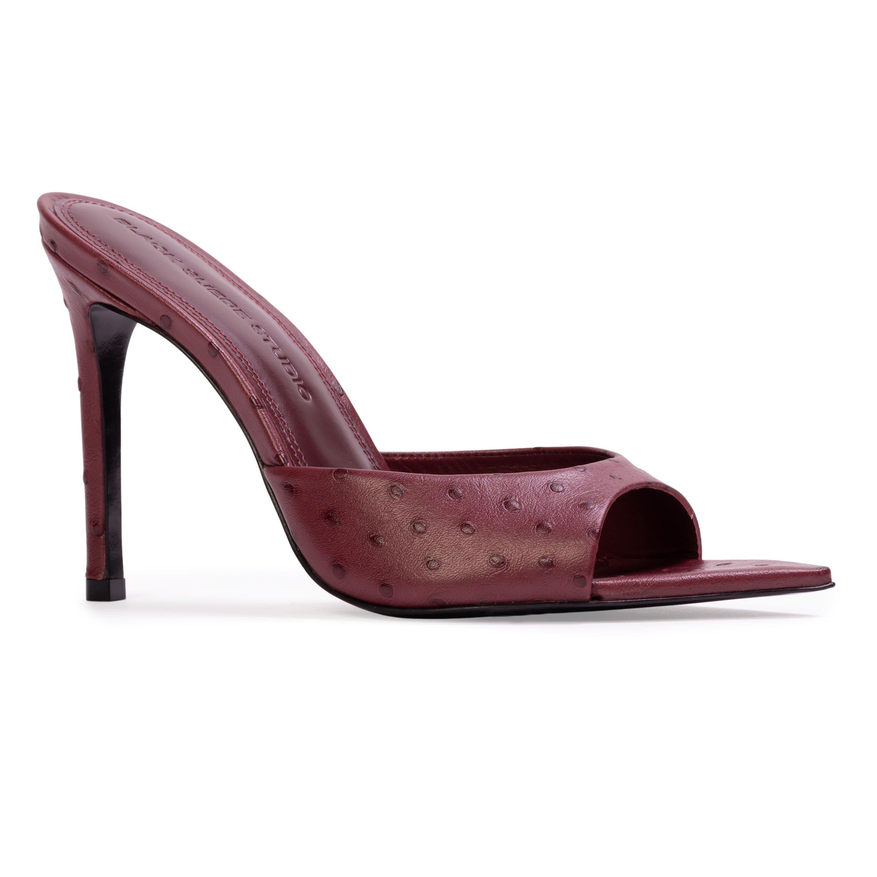 Brea Ostrich Mule, Alternate, color, Ruby Ostrich Leather