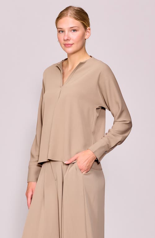 Melloday Crepe Split Front Top In Brown