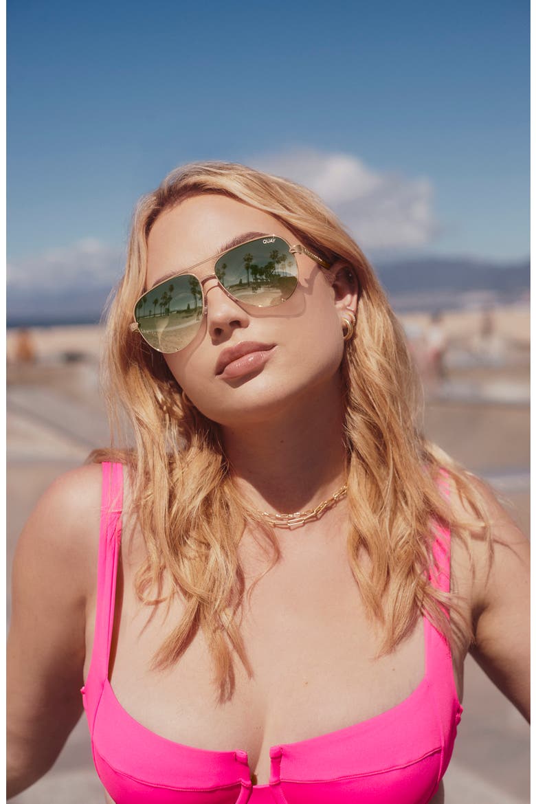 High Key Links 60mm Polarized Aviator Sunglasses, Alternate, color, ROSE / GREEN FADE POLARIZED