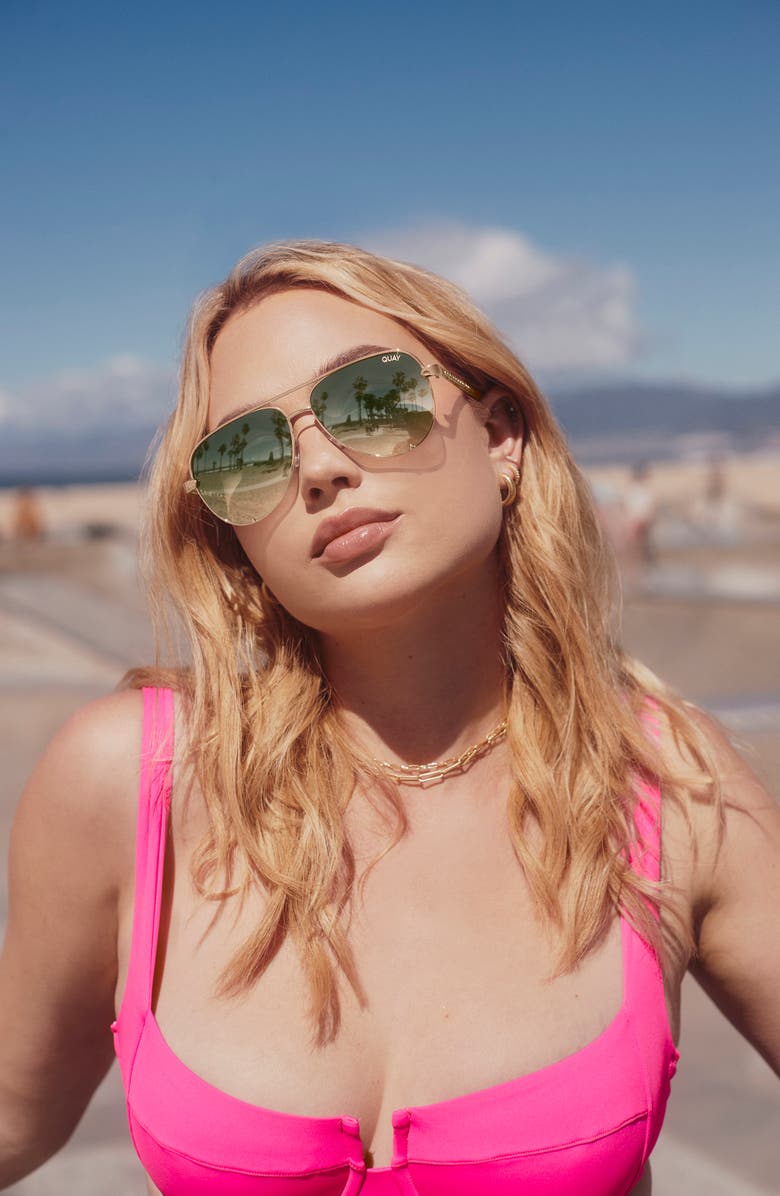 QUAY High Key Links 60mm Polarized Aviator Sunglasses, Alternate, color,